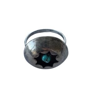 Vintage Navajo Shadow Box Ring Silver Blue Turquoise Native Soze 6.75 Boho